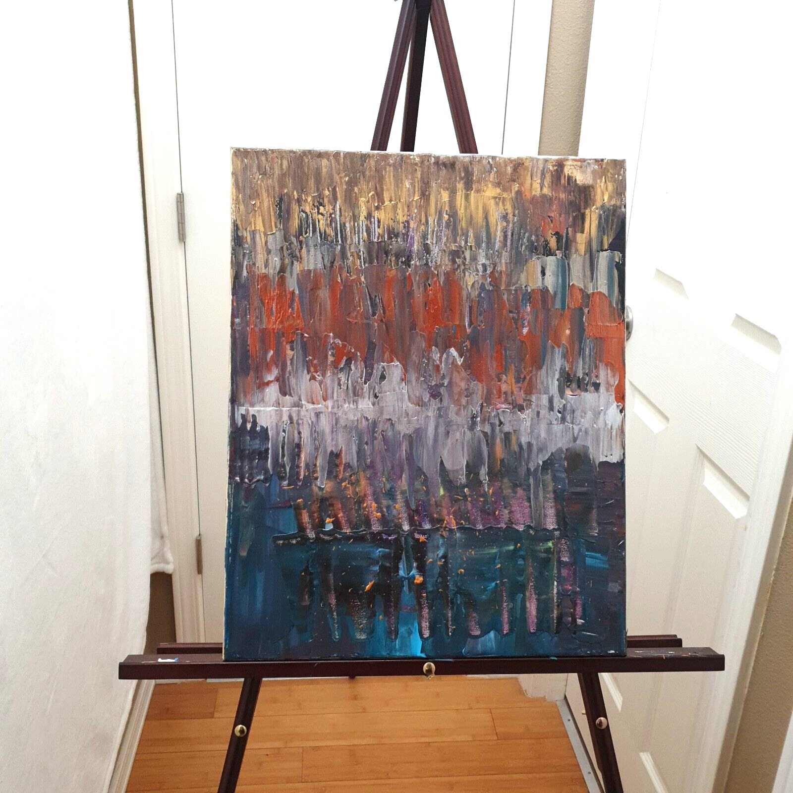 Orig Modern Colorful See Vid Abstrac Acrylic Paintin Canvas 16x20 Metallic touch