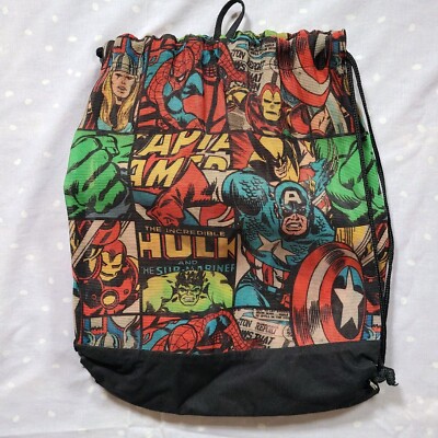 Marvel Superhero Comics Mesh Drawstring Back Pack Multicolored 17''x13'' 2014