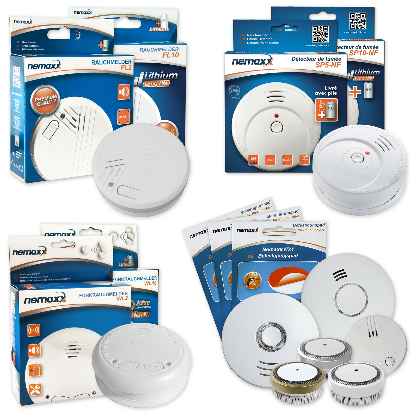 NEMAXX Rauchmelder Funkrauchmelder Rauchwarnmelder Feuermelder + Befestigungspad