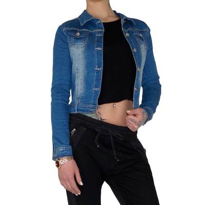 Damen Jeansjacke Bolero Jeans Jacke Stretch Jeanshemd Denim Stonewashed E77
