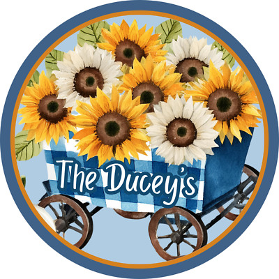 Welcome Harvest Wagon With Sunflowers Personalized Sign or Door Hanger
