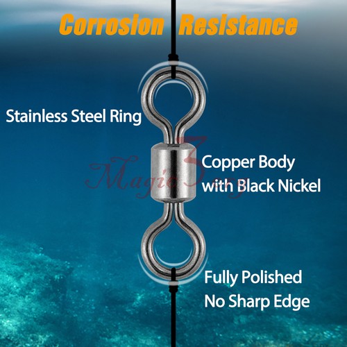 20-200 Swivels Snap Duo Coastlock Fishing Ball Bearing 3 Way Rolling Split Ring 