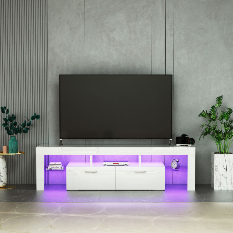 Fashion Tv Stand Cabinet Entertainment Center With Led Light Belt