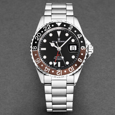 Pre-owned Revue Thommen Men's 'diver' Black Dial Black And Brown Bezel Gmt 17572.2139