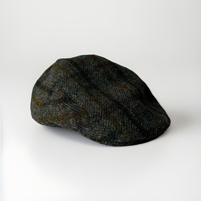 Casquette plate en tweed Failsworth Harris à carreaux verts en laine taille 5...