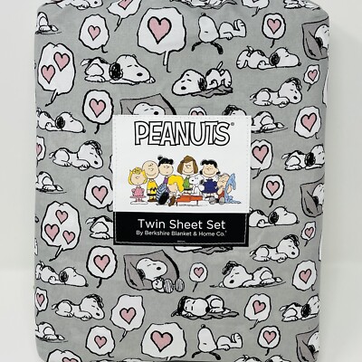 PEANUTS Snoopy TWIN SHEETS SET Valentines Day Hearts ￼Love Naps Anniversary Gray