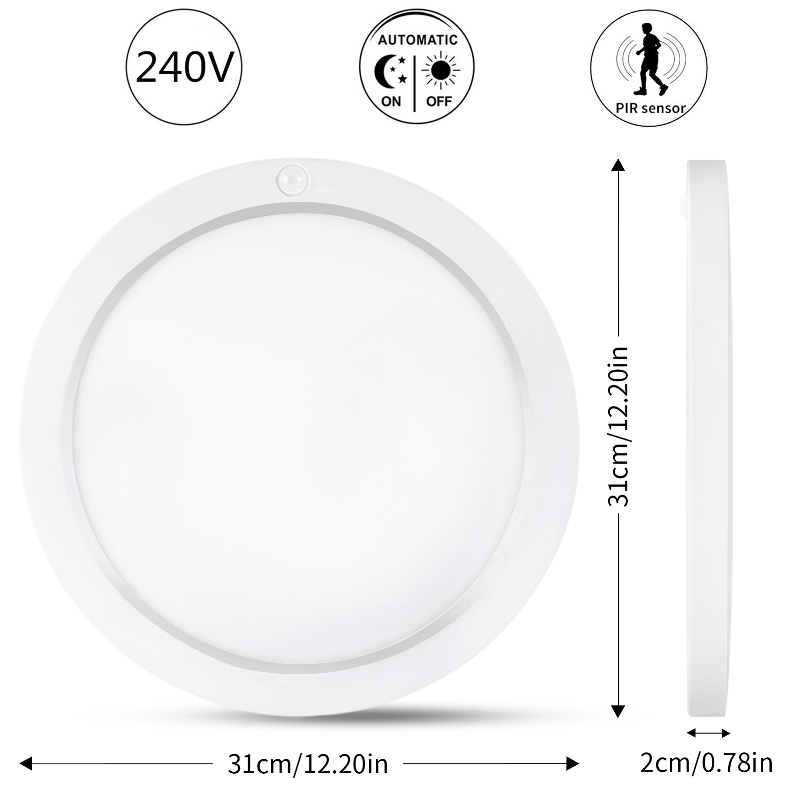 2X 24W LED Ceiling Light Dimmable Motion Sensor Panel Downlight Home Office Bulb