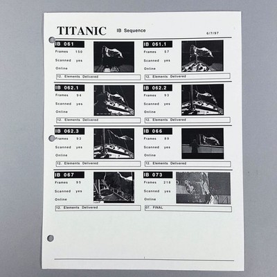 Titanic IB Sequence VFX Shot Tracker Report Iceberg Collision Original COA