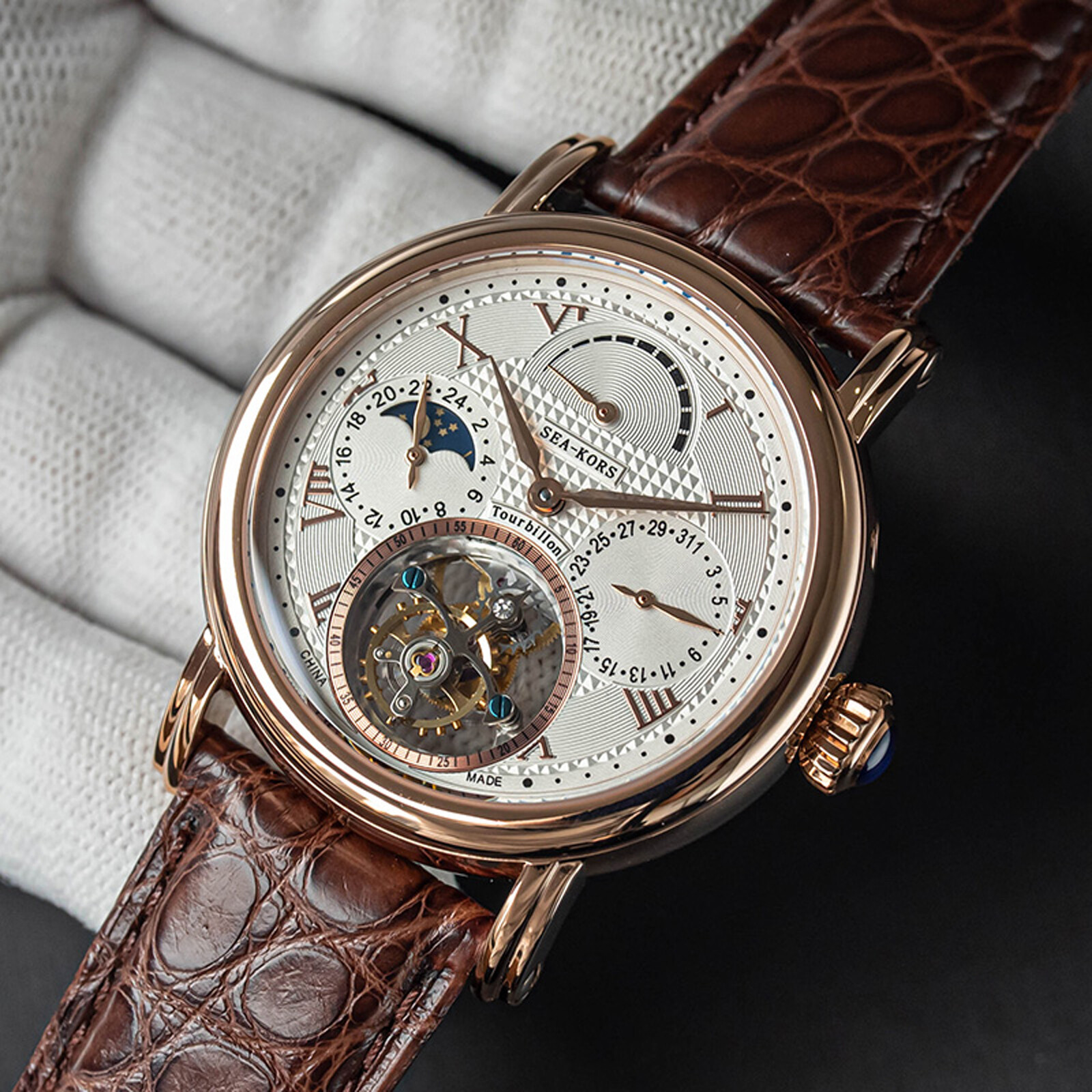 Pre-owned Sugess Seakors Genuine Tourbillon Seagull St8007 Mechanical Mens Watch Se8007gw