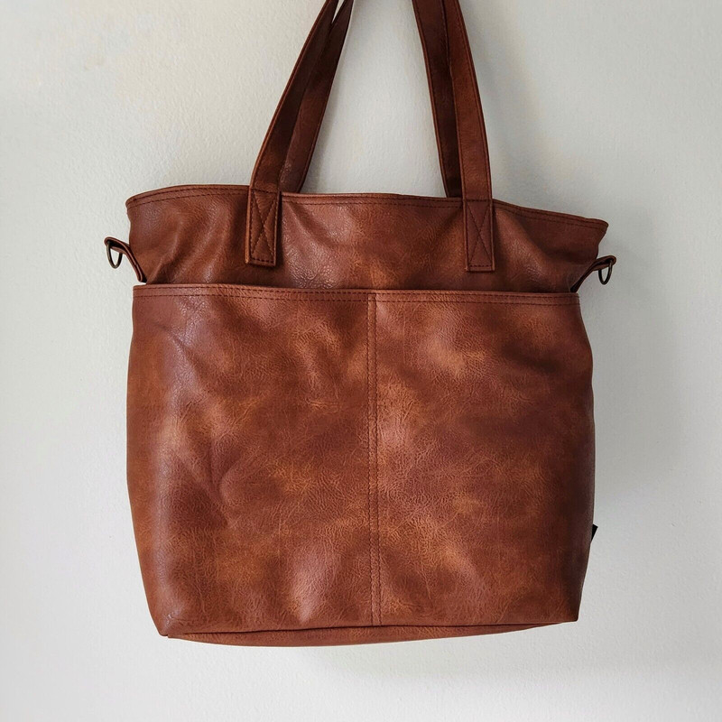 Simple Modern Vegan Leather Tote Bag for Women Brown