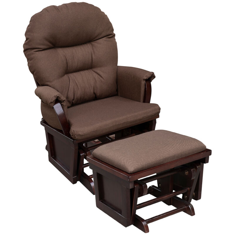 Nursery Glider Rocking Chair with Ottoman Thick Padded Cushion Seating Wood Base