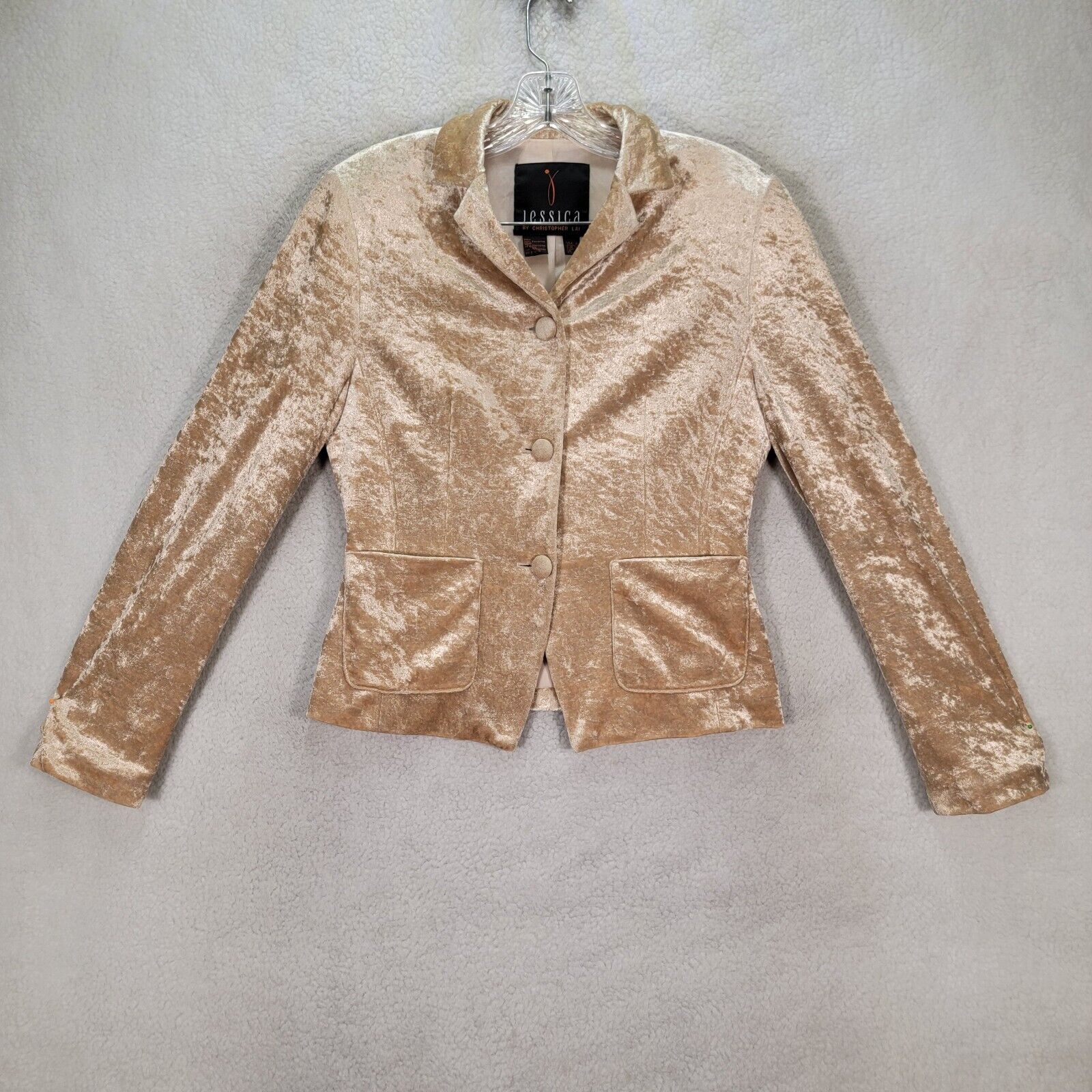 Vtg Jessica Christopher Lai Womens Blazer Beige Velour Vtg Jessica Christopher Lai Womens Blazer Beige Velour
