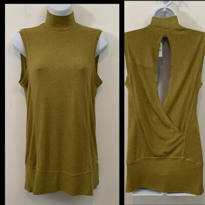 H By Bordeaux Size Medium Mock Neck Sleeveless Pea Green Open Back Top NEW