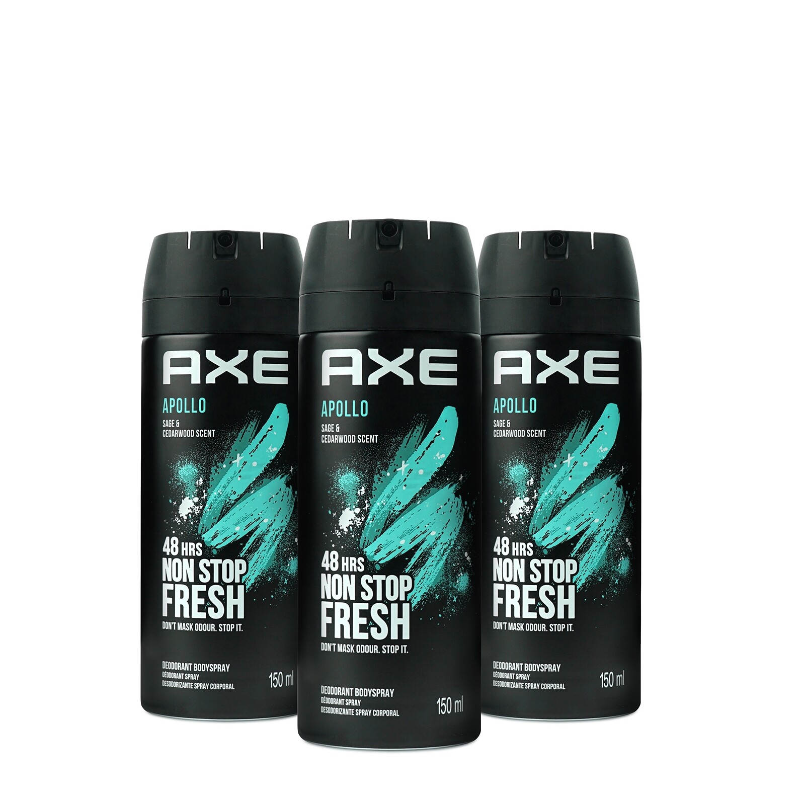 3Pack AXE Apollo Body Deadorant Spray For Men Fresh Sage & Cedarwood Scent 150ML