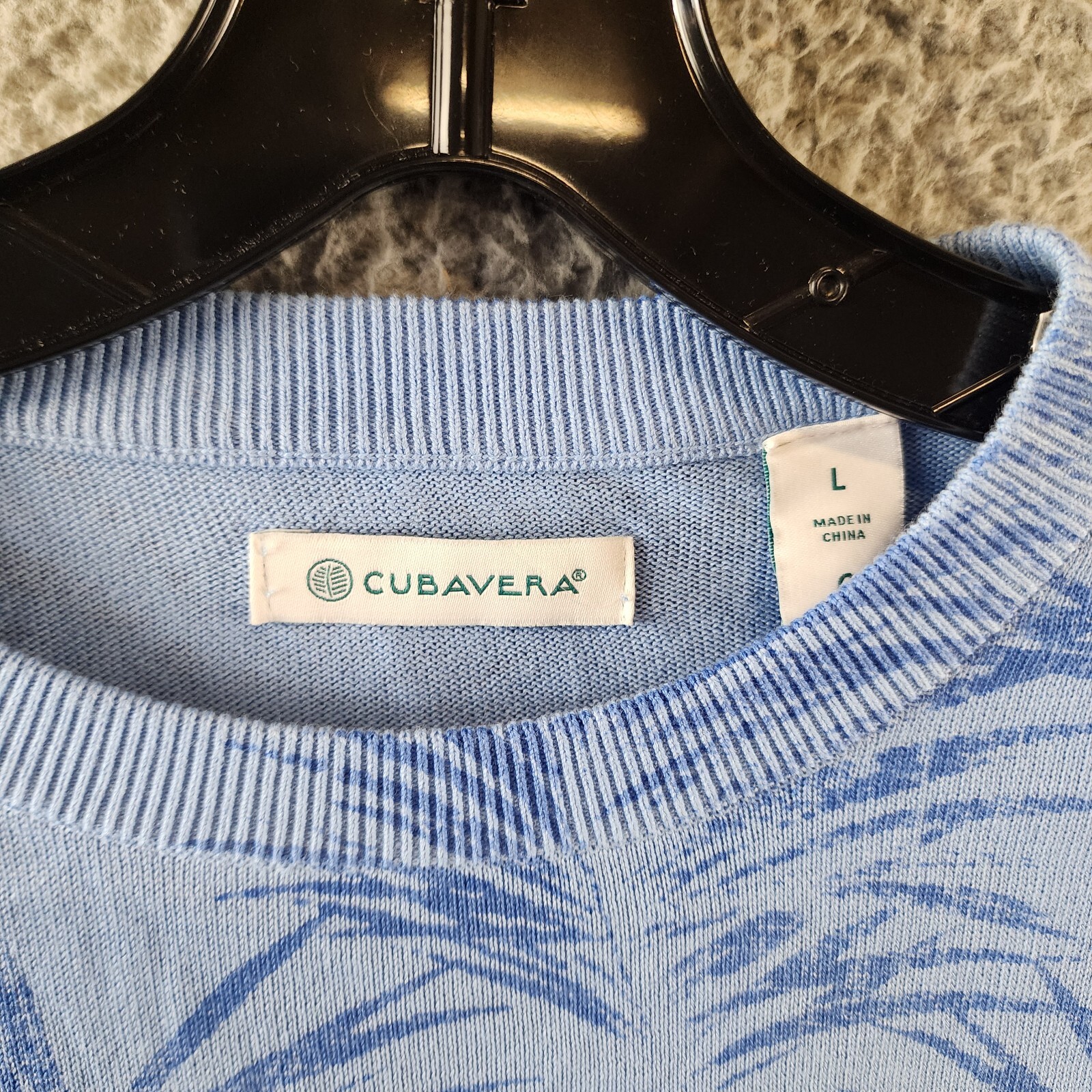 Cubavera Palm Print Crewneck Jacquard Sweater Men's L Della Robin Blue Pullover - Picture 8 of 14