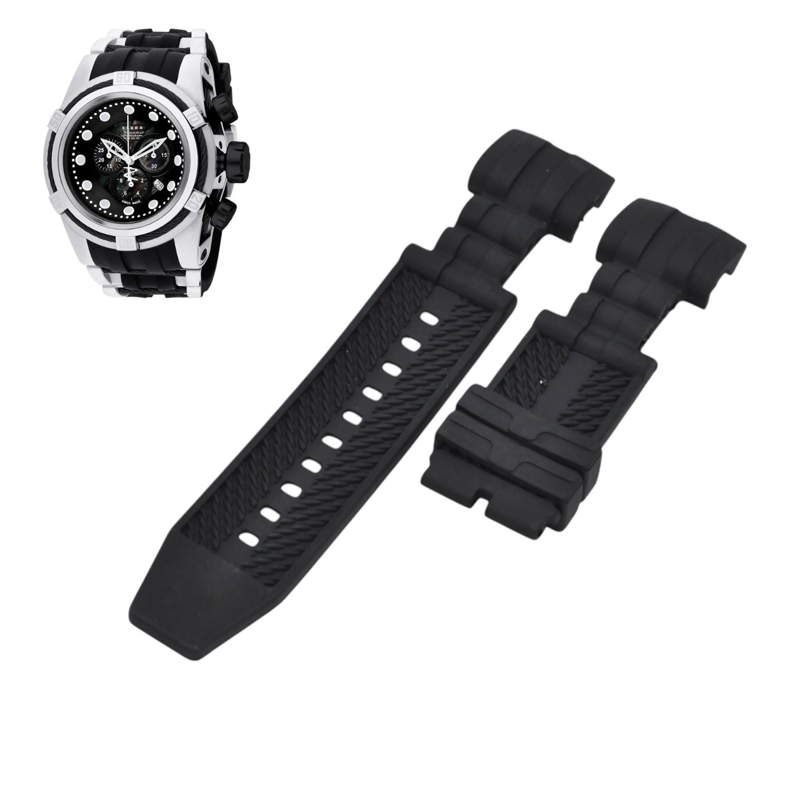 Bolt 0827 26mm Black Rubber Watch Strap For Invicta