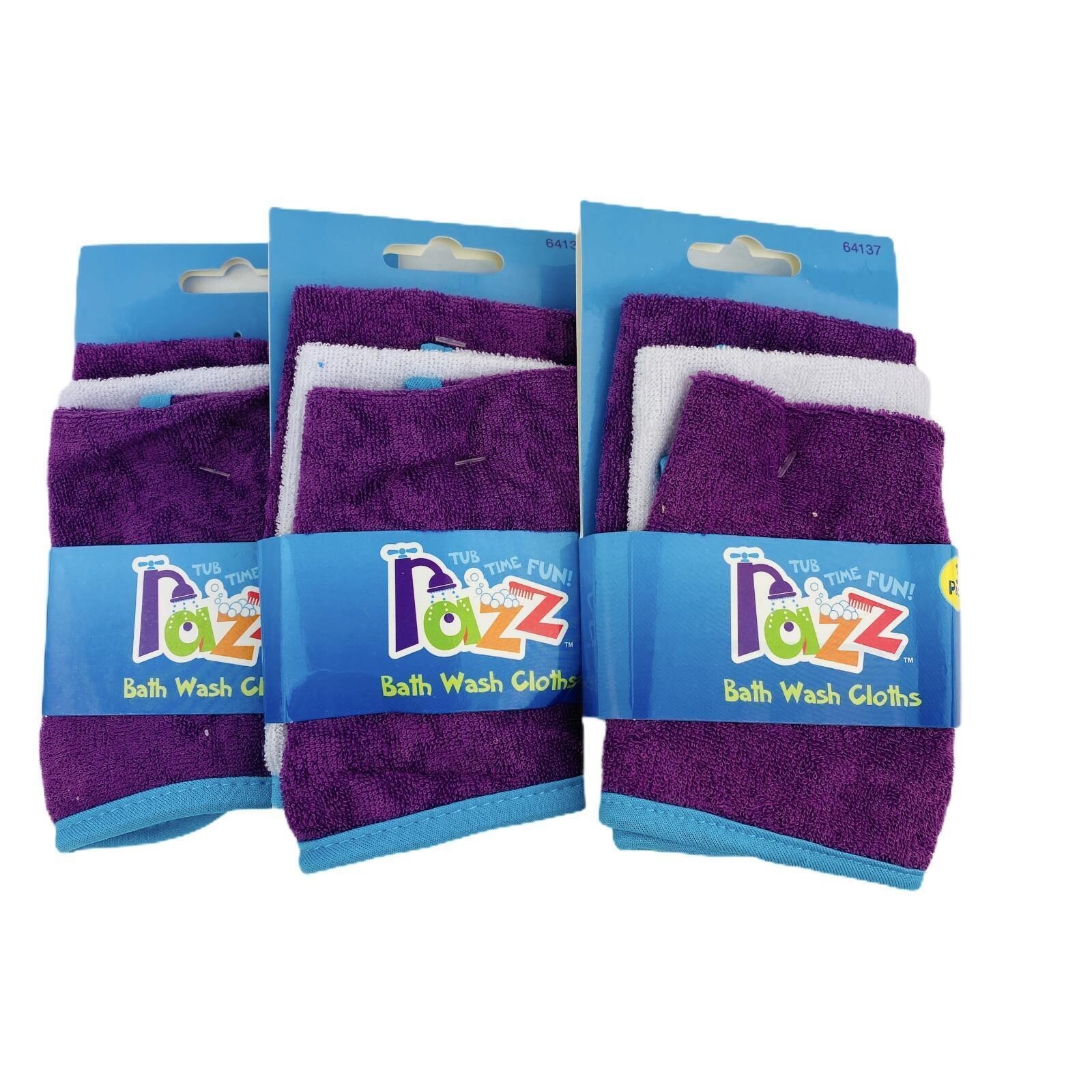 Lot Of 3 Razz Bath Wash Cloths Baby Tub Time Fun Purple White ...