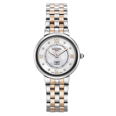 Pre-owned Roamer 859845 49 29 50 Women's Capri Diamond Two Tone Bracelet Wristwatch In Silver/rose Gold