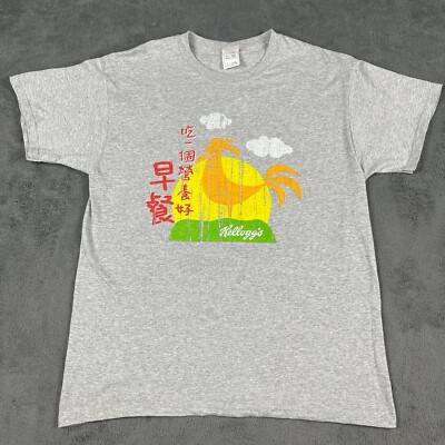 Vintage Men's Late 90s Omaha Kellogg's Asian Rooster Gray T Shirt Size Large