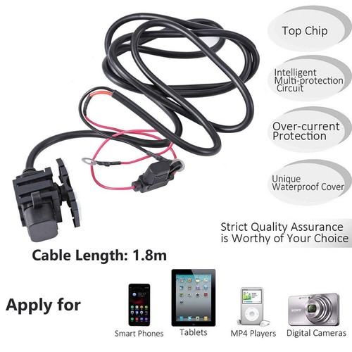 2.1A Motorcycle SAE to USB Cable Charger Adapter Waterproof Phone GPS Tablets