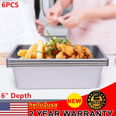 6PCS Full Size 6'' Depth Restaurant Steam Table Pans Stainless Steel Buffet Pan