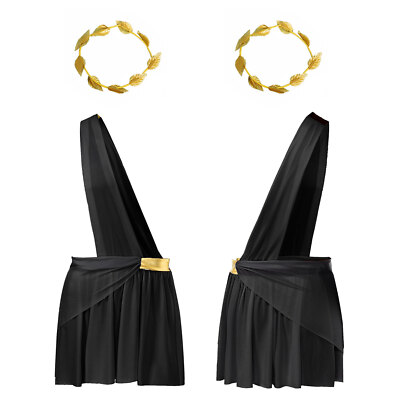 Mens Toga Set Greek Uniform Skirt Ruffle Headwear Garland Costume Sexy Shiny