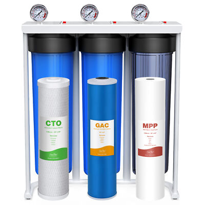 20x4.5'' Big Blue 3-Stage Whole House Water Filter System with 3 Filters for Well