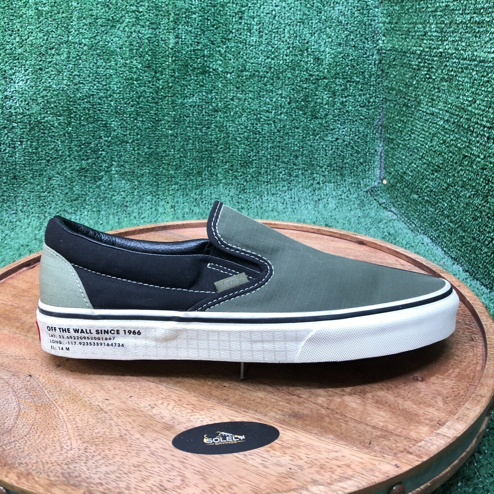 Vans Men's Classic Slip-On 66 Supply Vetiver Black Green Vans Men's Classic Slip-On 66 Supply Vetiver Black Green