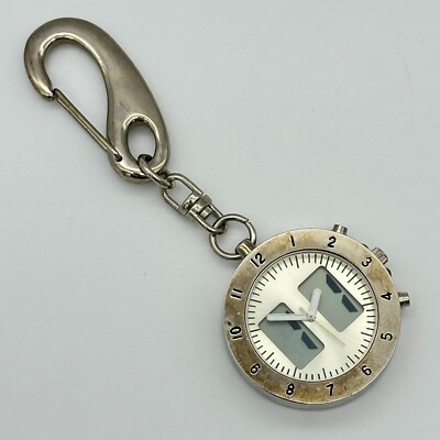 1990s Silver Tone Clip-On MEGA TIME Pocket/Clip-On Belt Watch, Analog/Digital