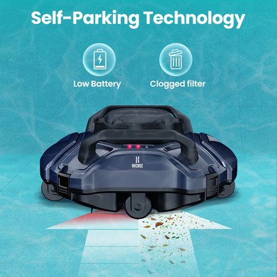Cordless Robotic Pool Cleaner Vacuum Self-Parking Dual-Motor Strong Suction Blue