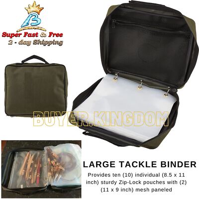 Fishing Bait Storage Binder Wallet Tackle Bag With Zip Lock Pouch Pockets 12x10