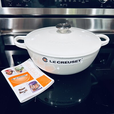 LE CREUSET 3.5 Quart Marmite Traditionl Soup Pot Cast Iron #24 Shiny White Blanc