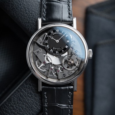 Breguet Tradition Manual Wind 7057 White Gold Black Grey Power Reserve Watch 40