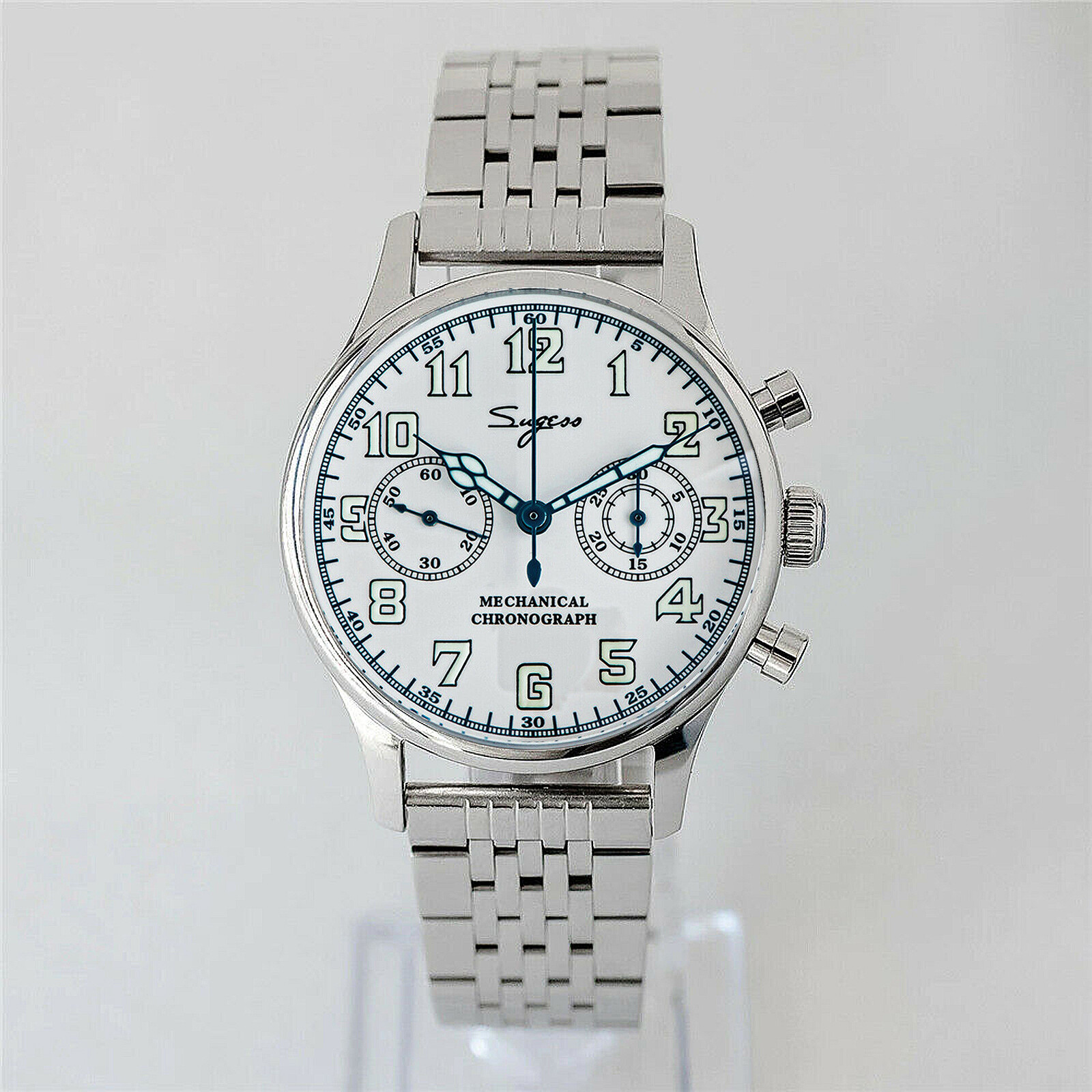 Pre-owned Sugess Chrono Walker Enamel Dial Chrono Mechanical Watch Seagull 1963 Suchp004s