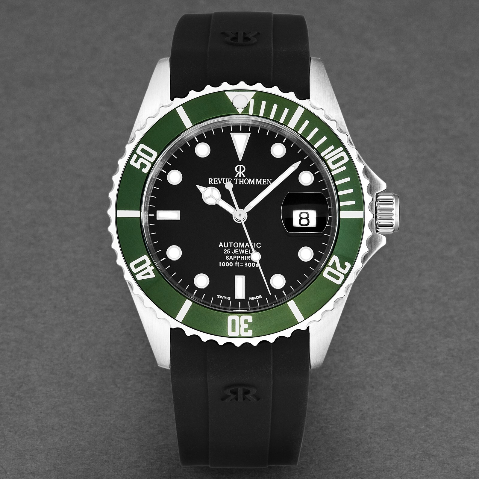 Pre-owned Revue Thommen 's Men's Diver Black Dial Rubber Strap Automatic Watch 17571.2834