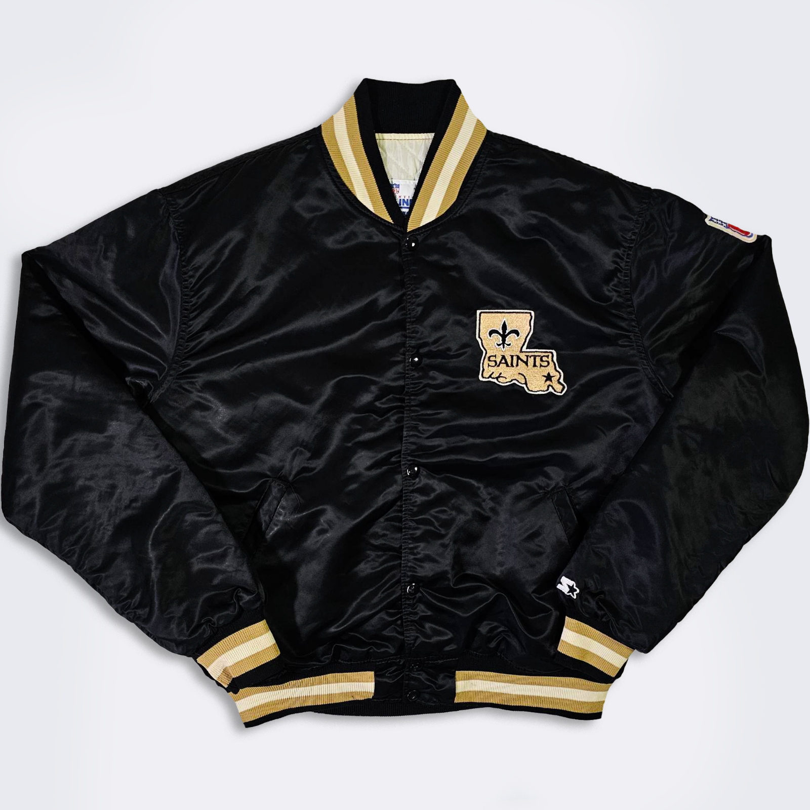 【即発】80s　スターター　ボンバージャケット　L　NFL　アメフト　2880 New Orleans Saints Vintage 80s Starter Satin Bomber Jacke