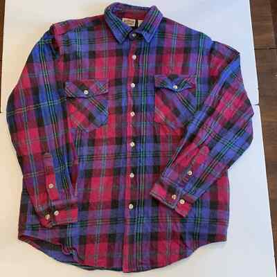 Five Brother Purple and Pink Plaid Flannel Shirt, Men's Size Medium, Long Sleeve