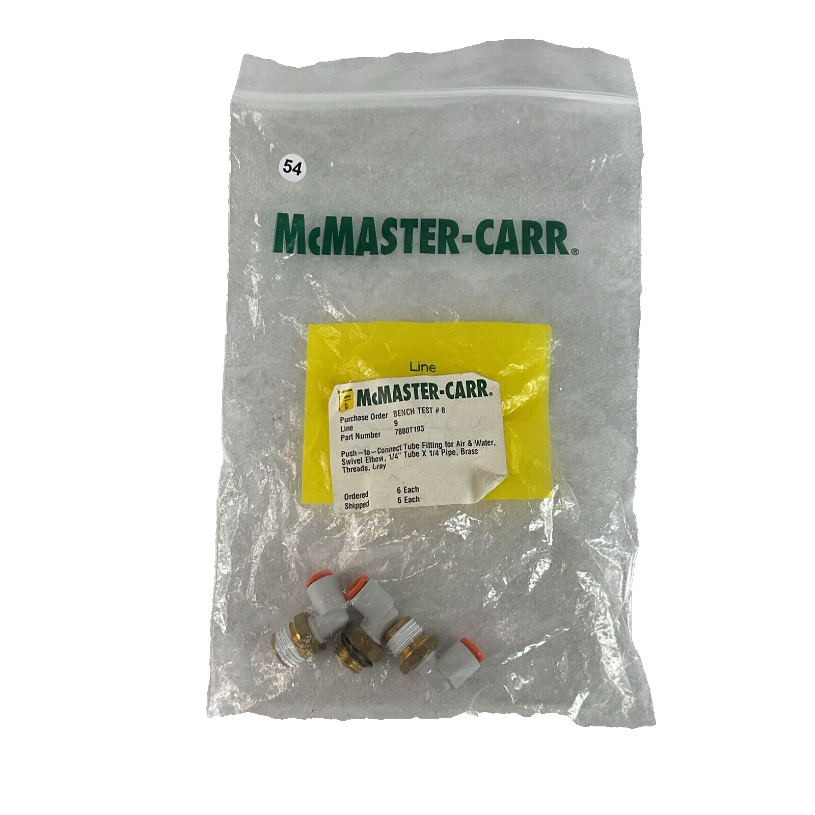 3 PACK Mcmaster-Carr Push To Connect Swivel Elbow 1/4" X 1/4" 7880T193 NWOB