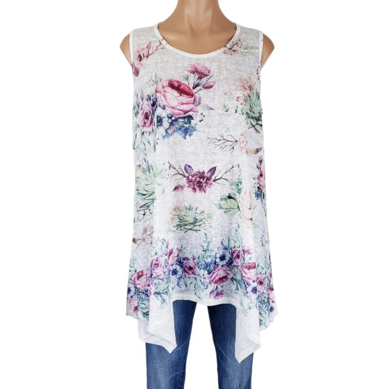 Womens 1x Shirt Top Plus Size Floral Print Flowy Sleeveless Lightweight Tunic