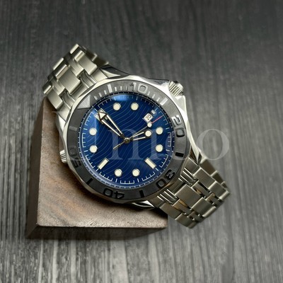 Custom Made SUB Style Watch Auto Movement Blue Wave Dial Black YM Bezel