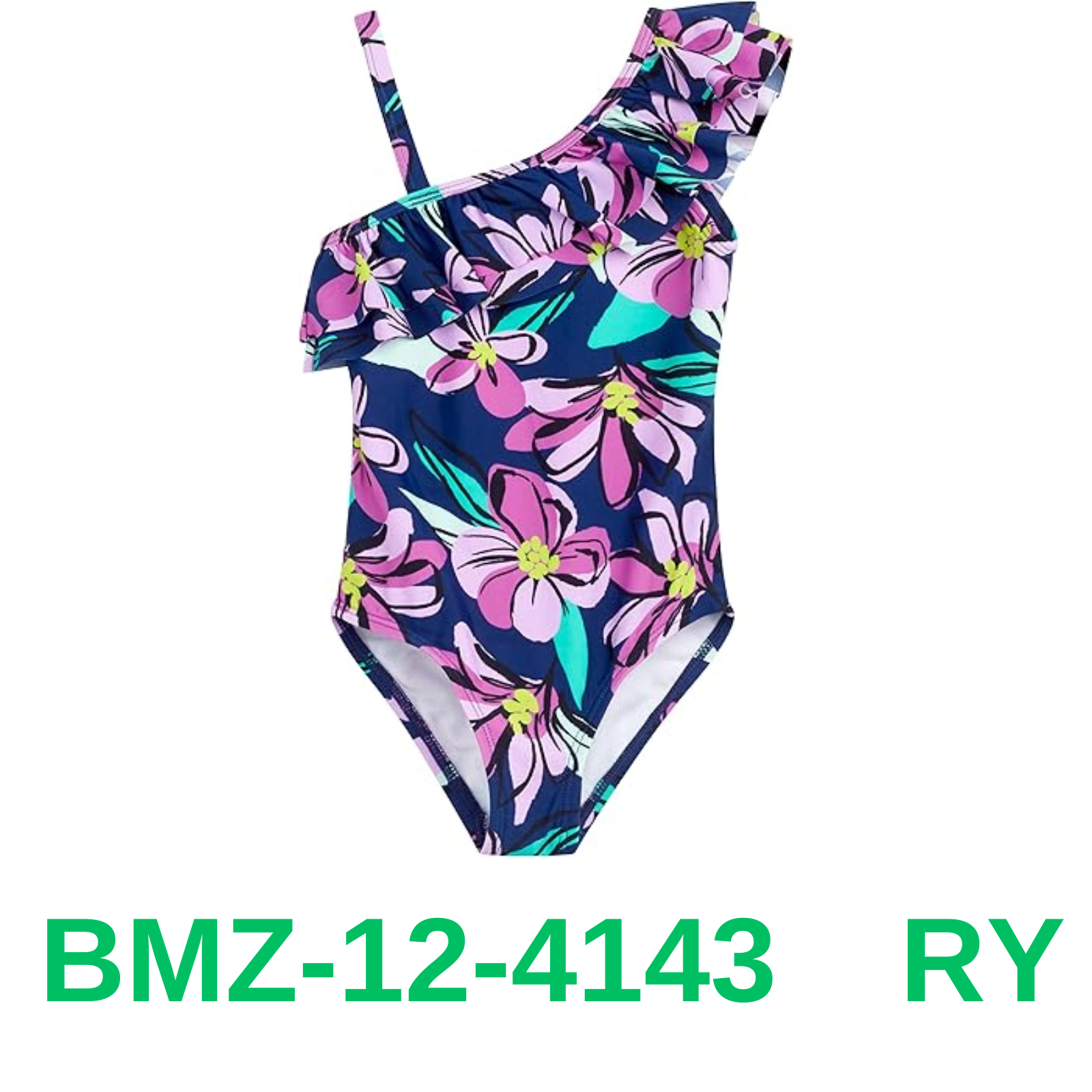 Kanu Surf Girls' Morgan Floral Ruffle 1-Shoulder 1-Piece Swimsuit, 12