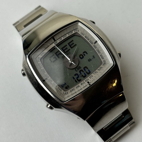 SEIKO R-SUS H022-5000 y2k 腕時計 ウォッチ Seiko H022-5000 Vintage R-SUS Ana-Digi World Time Mens Watch
