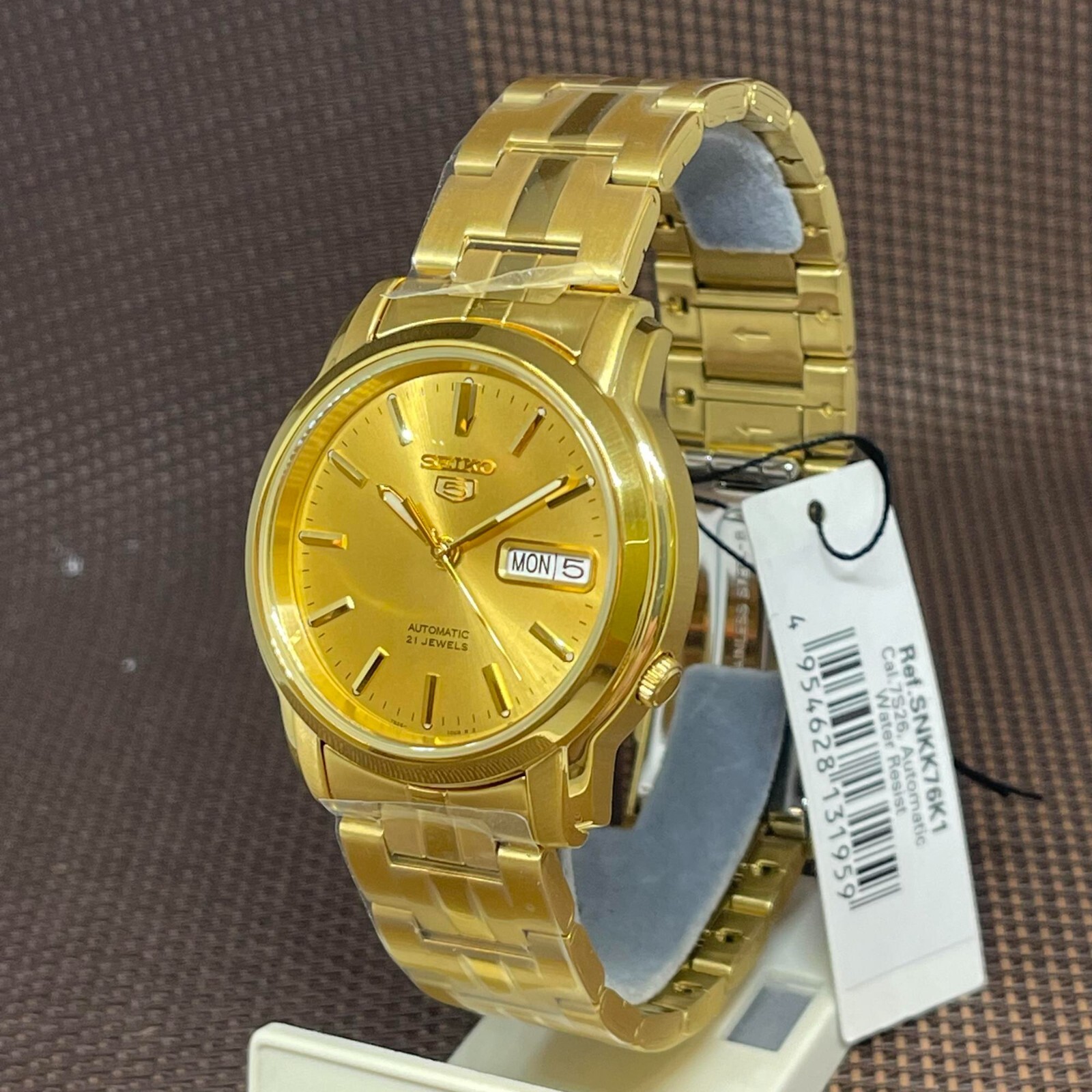 Pre-owned Seiko 5 Snkk76k1 Automatic Gold Tone Stainless Steel Men's Casual Day Date Watch