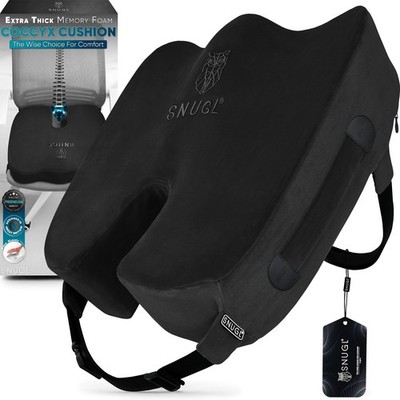 SNUGL Ergonomic Thick Memory Foam Coccyx Seat Cushion - Dual Staps, Velvet Cover