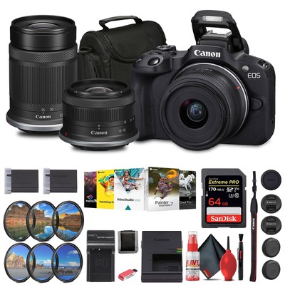 Canon EOS R50 Mirrorless Camera with 18-45mm and 55-210mm Lenses+ 64GB Card +