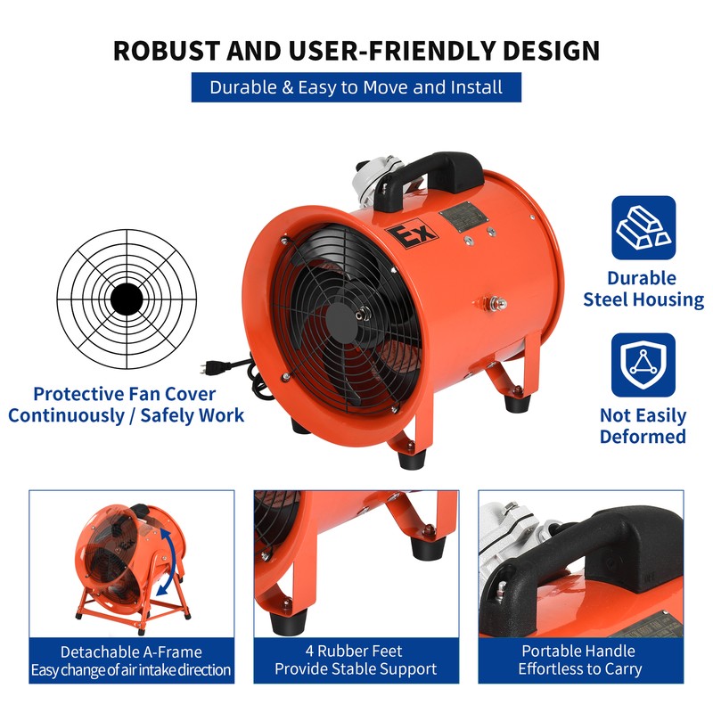 10'' Explosion Proof Axial Fan 350W 110V Extractor w/ 16ft PVC Duct Portable