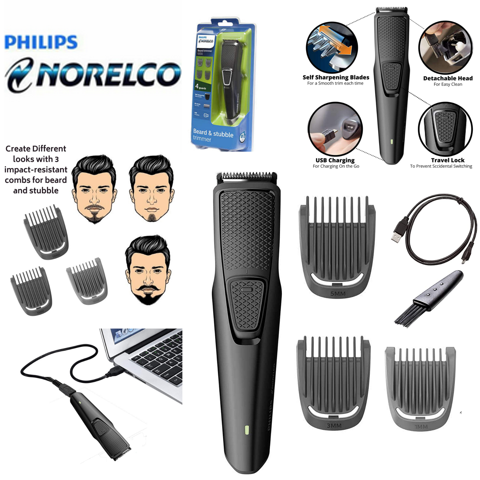 3 Attachments Philips Norelco Beard Trimmer