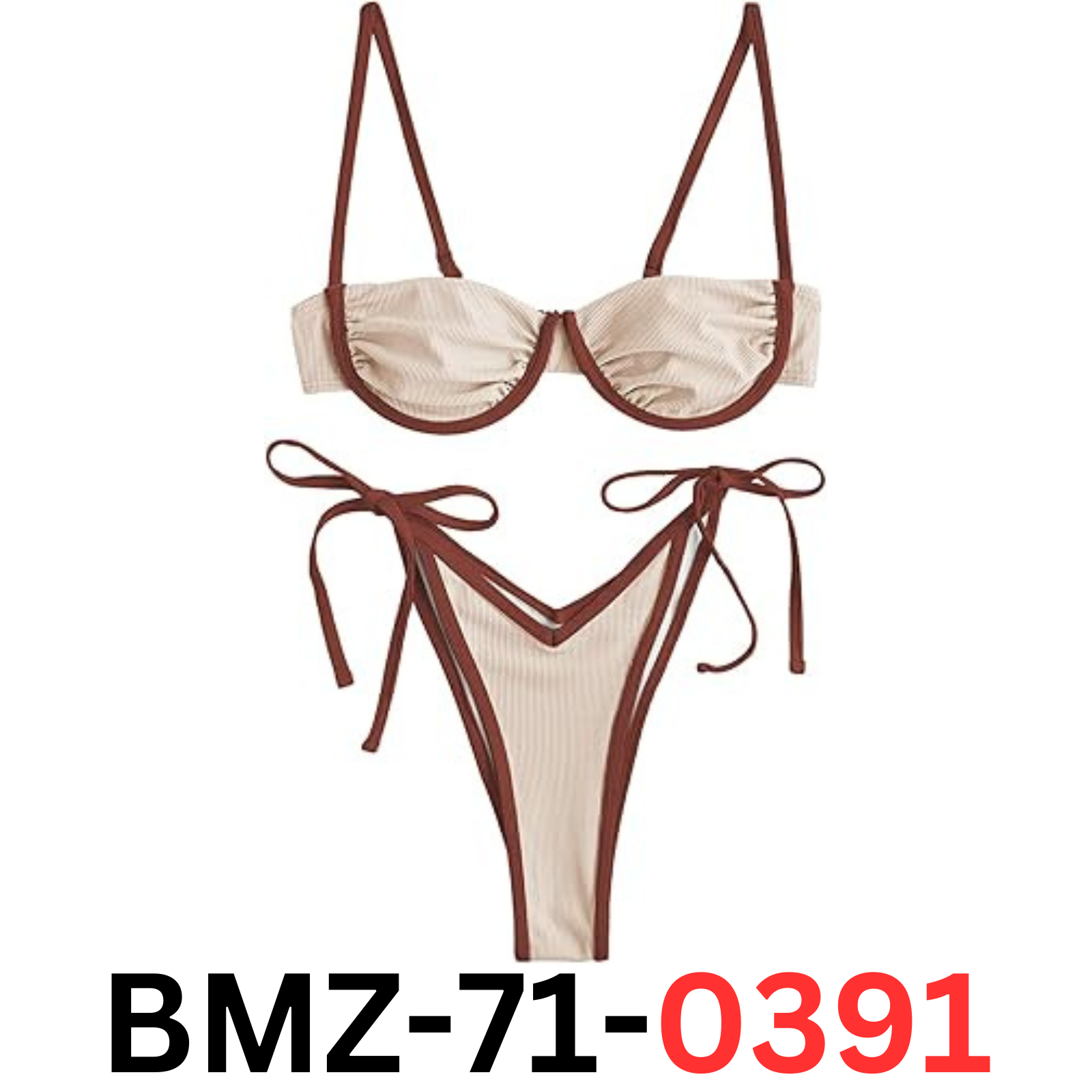 ZAFUL Women Underwire High Cut BikiniSet Tie Side Bottom 2pc Swimsuit Milk Tea S