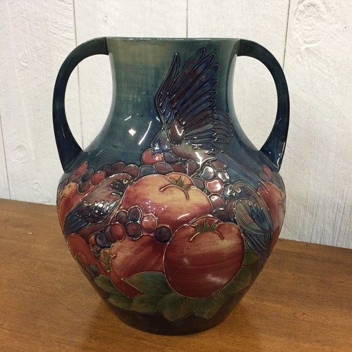 Moorcroft Finch & Fruit Marked WM William Moorcroft Vase England