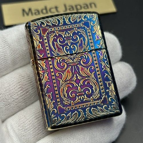 Armor 5 Sides Arabesque Engraved Antique Brass Zippo MIB Rare Velour Case